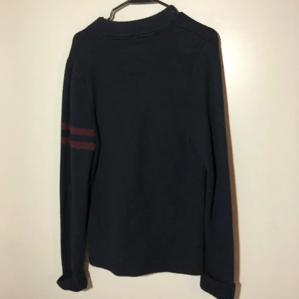Vintage Abercrombie Fitch varsity v neck navy blue cardigan sweater mens M y2k